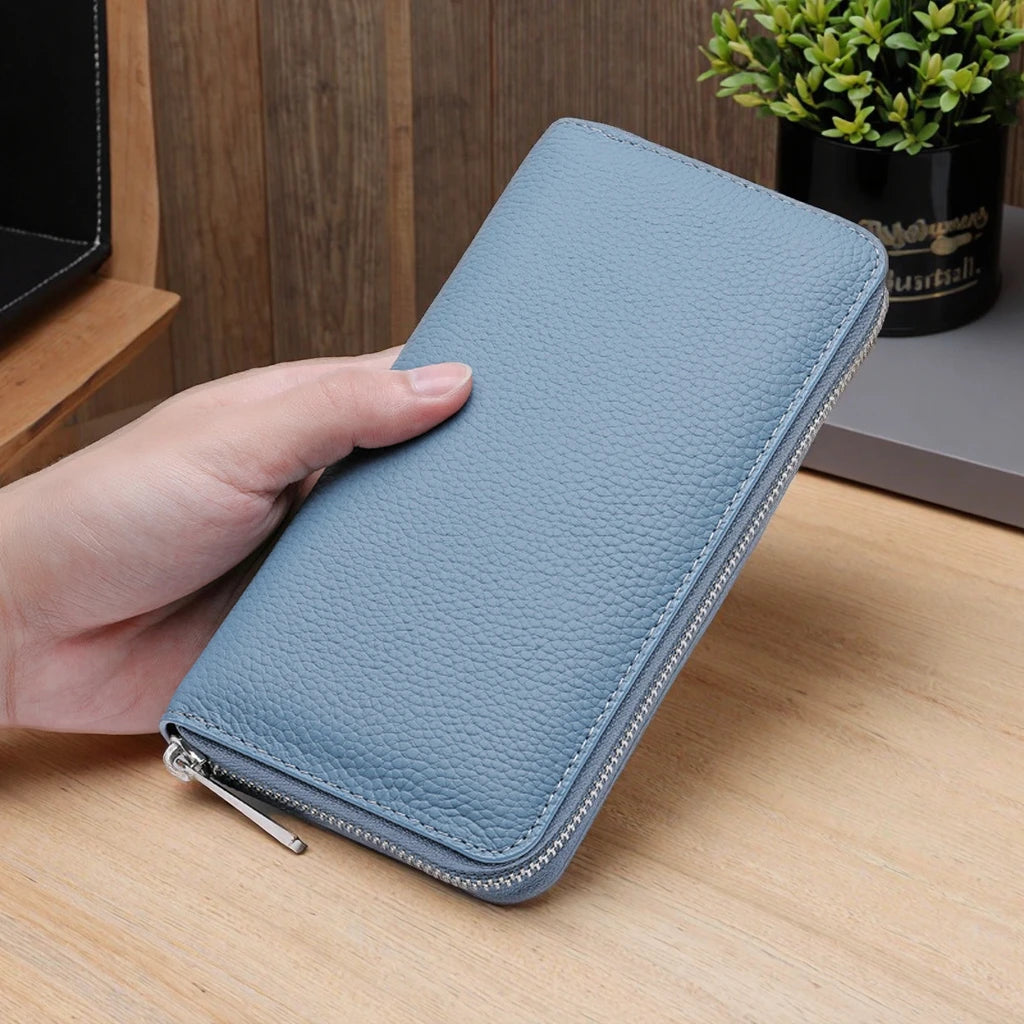 3313 E+ New Generation Women's Long Cowhide Leather Wallet Zipper Closure Men's Leather Clutch Bag Cross-Border Card Holder Slim