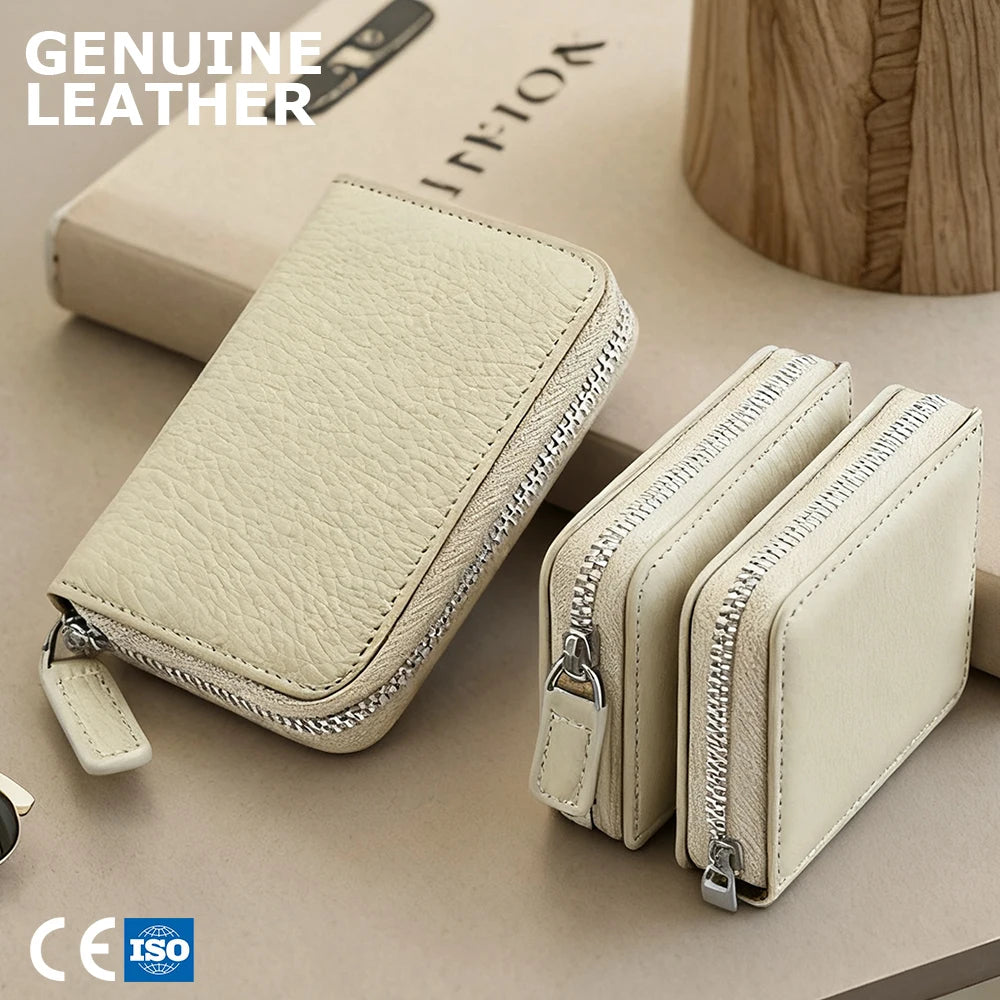 3314 E+ Japanese Style Genuine Cowhide Leather Wallet Large Capacity Compact Simple Zipper Coin Purse Trendy RFID Card Holder