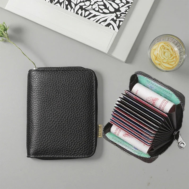 3321 E- Large Capacity RFID Multi-Card Holder Top Cowhide Genuine Leather Bag Card Coin Purse for Women Men's Cute Style ID Card