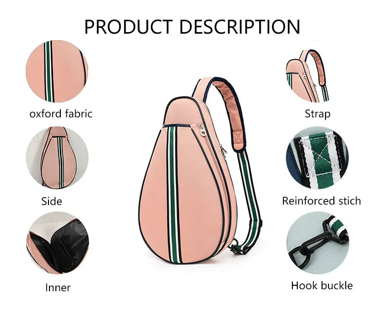 3323 J Sporty Shoulder Tennis Racket Bag Durable Oxford Lightweight Waterproof Portable Equipment Green White Stripes Adjustable