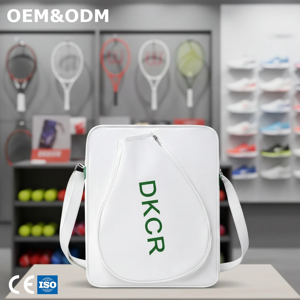 3326 L Stylish Tennis Element Racket Shaped White PU Sports Bag Letter Print Adjustable Strap Crossbody Outdoor for Sport Daily