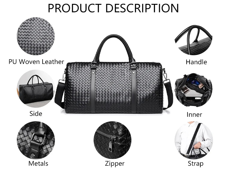 3350 H+ Large Nice Woven PU Leather Tarpaulin Minimalist Cotton Lining Duffle Zipper Travel Bag Lady Luggage Bag Men
