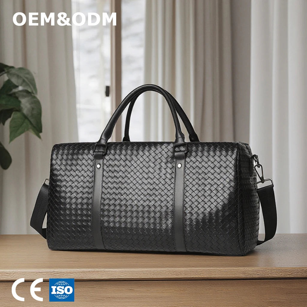 3350 H+ Large Nice Woven PU Leather Tarpaulin Minimalist Cotton Lining Duffle Zipper Travel Bag Lady Luggage Bag Men