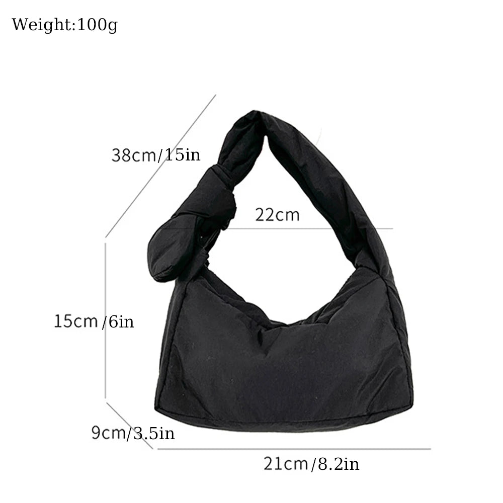 3362 I- Korean INS Style Autumn Winter Womens Nylon Quilted Soft Tote Handbag Small Box Bag with Knot Handle