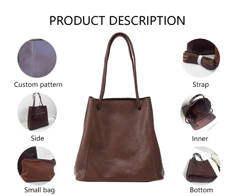 3365 J Women's Luxury Full Grain Vegetable Tanned Cowhide Leather Shoulder Bag Durable Breathable Eco-Friendly Handbag for Women