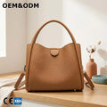 3375 J Women's Brown Genuine Leather Button Closure Top Handle Crossbody Tote Shoulder Bag Versatile Casual Textured Daily Use