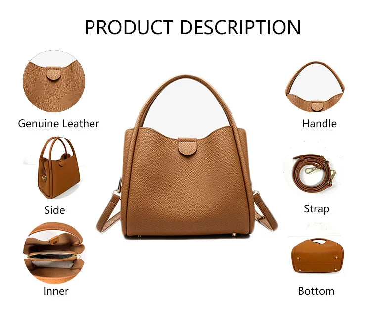 3375 J Women's Brown Pebbled Leather Top Handle Crossbody Bag Tote Bag Versatile Casual Textured Shoulder Bag for Daily Use