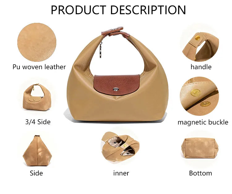 3390 J Suede Vegan Leather Cross-Body Foldable Lightweight PU Polyester Lining Chic Casual Everyday Use Essential Bags for Women