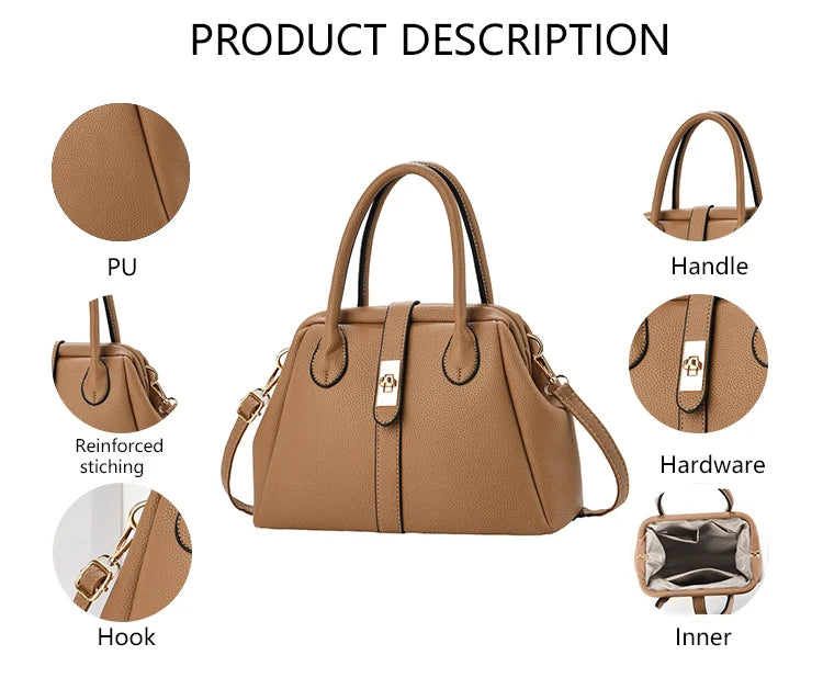 3406 J Custom Wholesale Luxury Women's Small PU Leather Casual Tote Handbag Polyester Lining Zipper Closure Black Fashion Trend