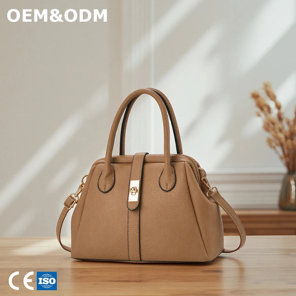 3406 J Custom Wholesale Luxury Women's Small PU Leather Casual Tote Handbag Polyester Lining Zipper Closure Black Fashion Trend