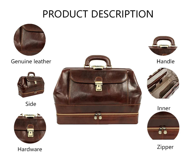 3411 K Unique Design High Quality Travel Vintage Duffel Bag Doctor Genuine Leather Hand Bags Large Capacity for Men Travel
