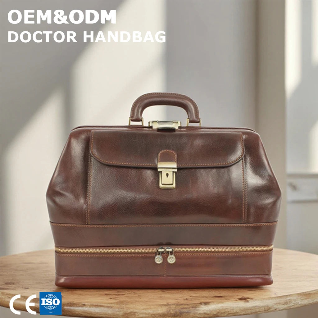 3411 K Unique Design High Quality Travel Vintage Duffel Bag Doctor Genuine Leather Hand Bags Large Capacity for Men Travel