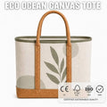 3451 H Eco Sustainable Ocean Canvas Tote Bag Women Recycled Canvas Cork Handle Handbag Sage Green Print Eco Large Beach Purse