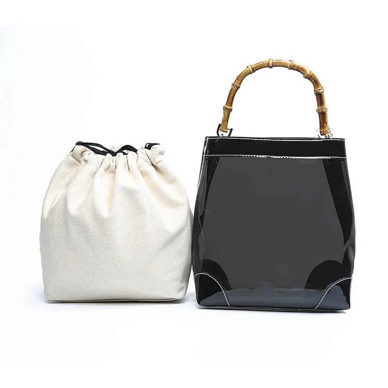 Angedanlia Latest Style 2 Pieces Handbag Set Bamboo Handle Transparent Tote Bag