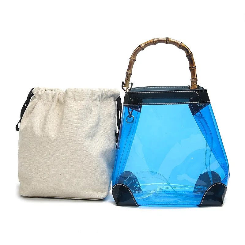 Angedanlia Latest Style 2 Pieces Handbag Set Bamboo Handle Transparent Tote Bag