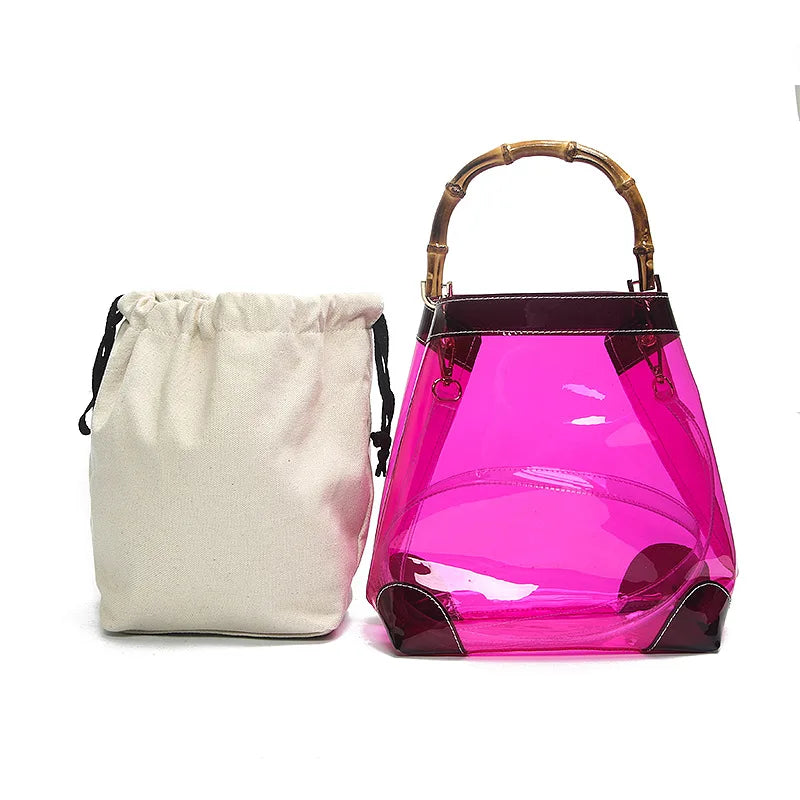 Angedanlia Latest Style 2 Pieces Handbag Set Bamboo Handle Transparent Tote Bag