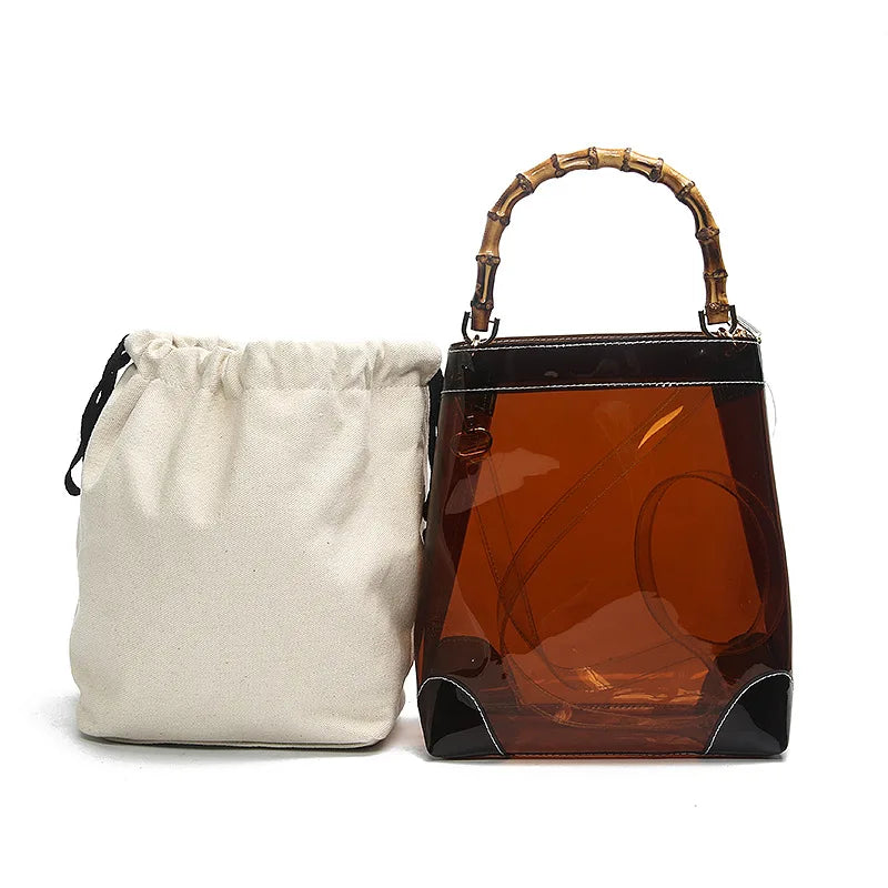 Angedanlia Latest Style 2 Pieces Handbag Set Bamboo Handle Transparent Tote Bag