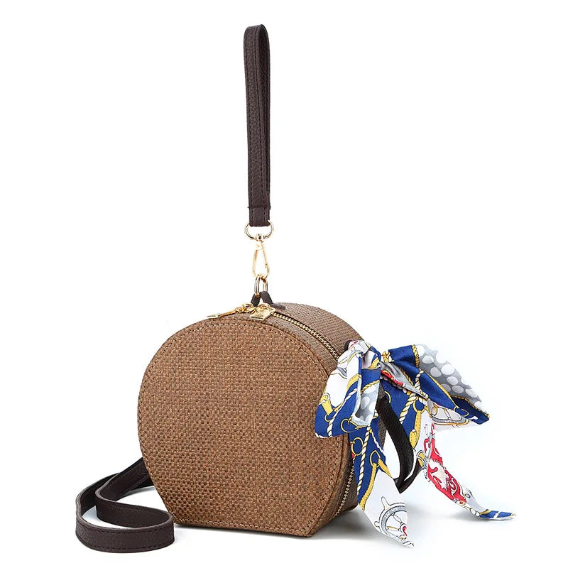 Angedanlia Summer New Handbag Fashion Leisure Vacation Scarf Bohemian Small Round Straw Bag