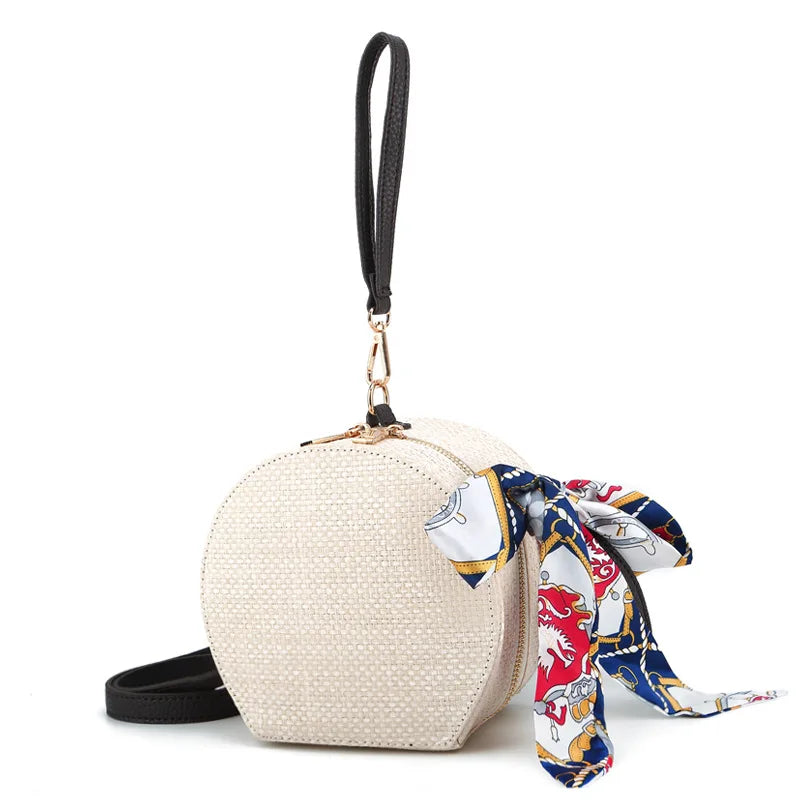 Angedanlia Summer New Handbag Fashion Leisure Vacation Scarf Bohemian Small Round Straw Bag