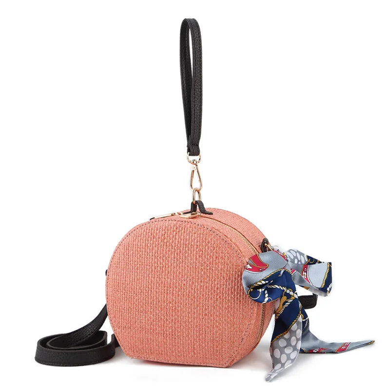 Angedanlia Summer New Handbag Fashion Leisure Vacation Scarf Bohemian Small Round Straw Bag