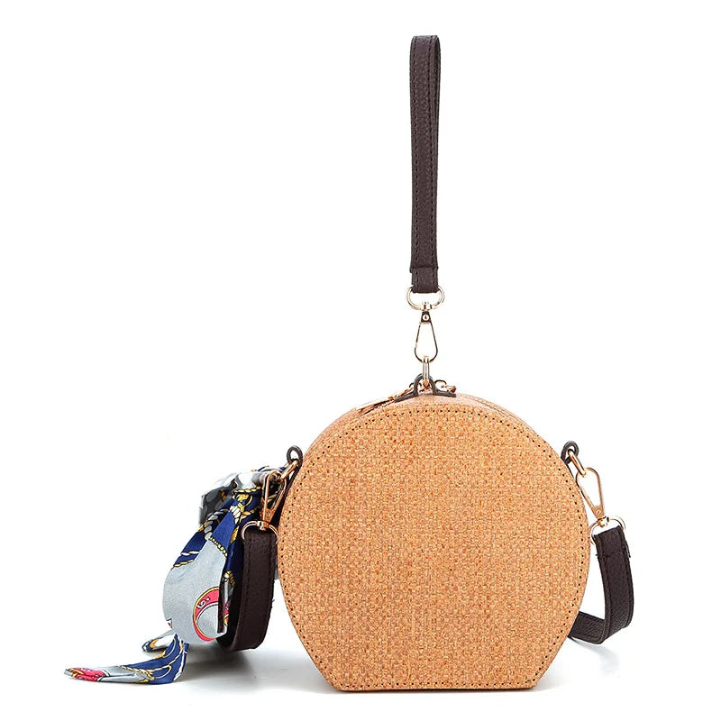 Angedanlia Summer New Handbag Fashion Leisure Vacation Scarf Bohemian Small Round Straw Bag