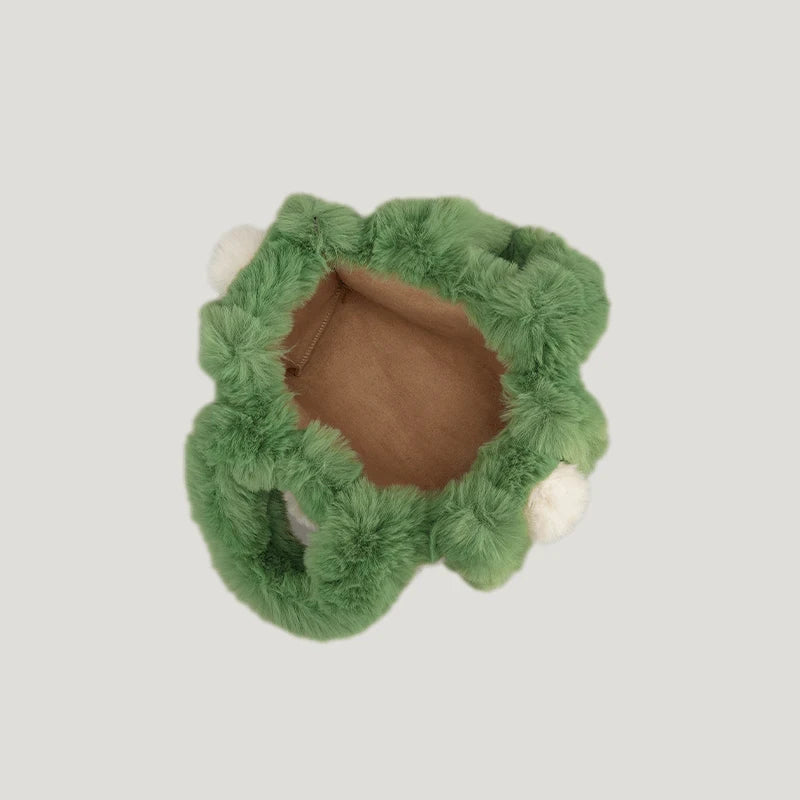 Autumn Winter Pop Hairy Ball Handbag Women Candy Color Creative Soft Hairy Hand Bag Fashion Keep Warm Furry Underarm Bag
