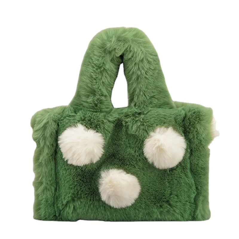 Autumn Winter Pop Hairy Ball Handbag Women Candy Color Creative Soft Hairy Hand Bag Fashion Keep Warm Furry Underarm Bag