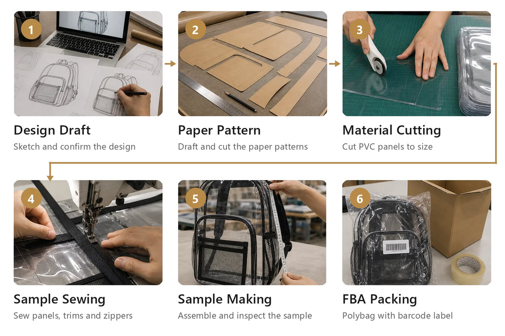 BSCI Factory Wholesale Custom Logo Bulk Order Backpack Daypack Bookbag in Clear PVC for Women Men School Work Travel Everyday