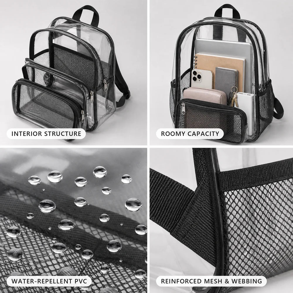 BSCI Factory Wholesale Custom Logo Bulk Order Backpack Daypack Bookbag in Clear PVC for Women Men School Work Travel Everyday