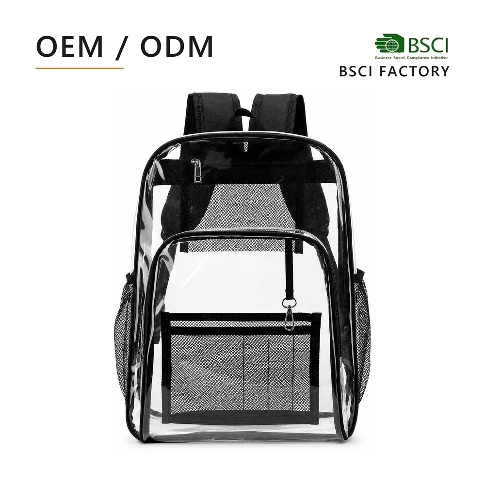 BSCI Factory Wholesale Custom Logo Bulk Order Backpack Daypack Bookbag in Clear PVC for Women Men School Work Travel Everyday