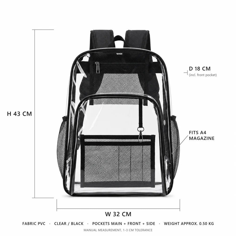 BSCI Factory Wholesale Custom Logo Bulk Order Backpack Daypack Bookbag in Clear PVC for Women Men School Work Travel Everyday