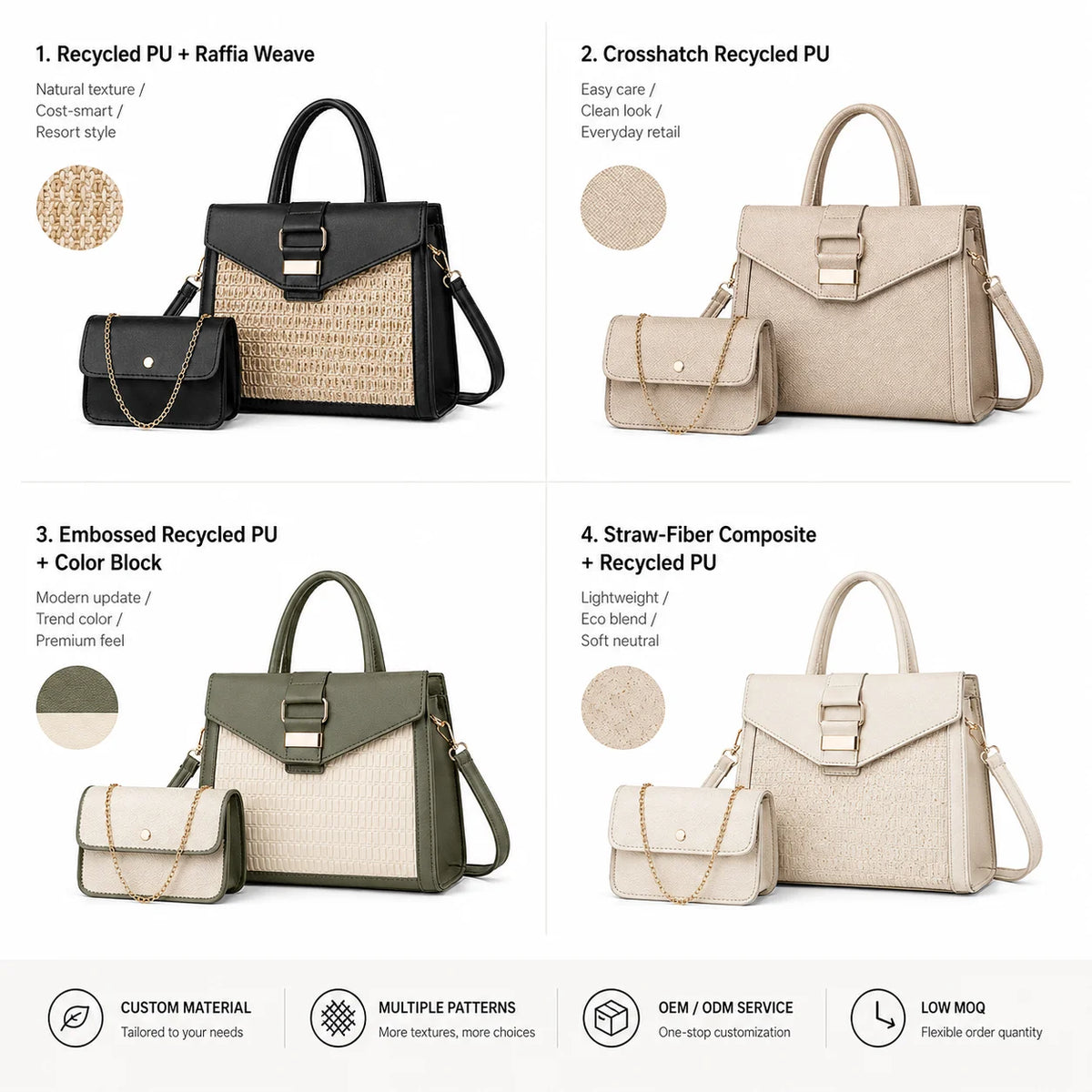 Bespoke PU Handbag Set Sourcing for Retail Programs OEM Crossbody and Satchel Bag Supplier