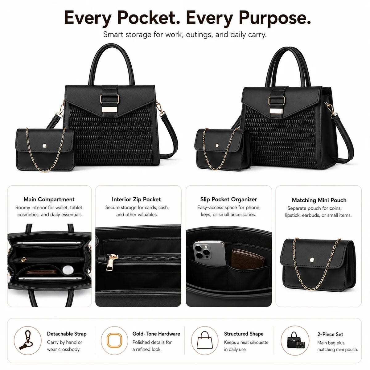 Bespoke PU Handbag Set Sourcing for Retail Programs OEM Crossbody and Satchel Bag Supplier