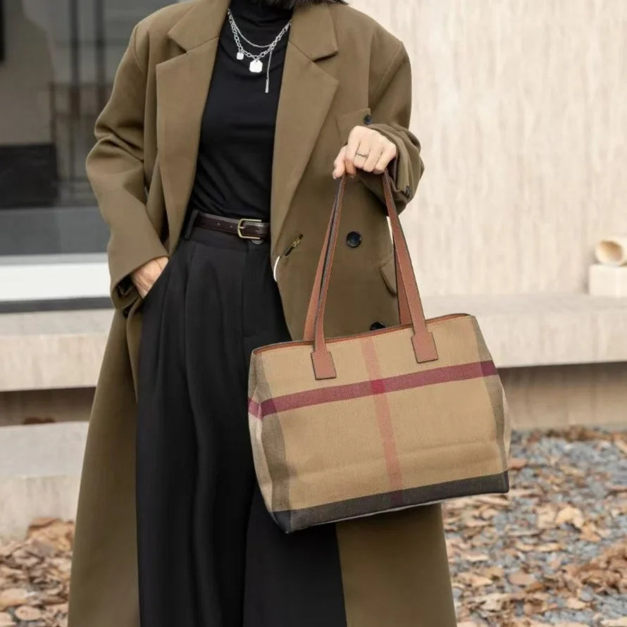 Best Selling Large Capacity Women's Shoulder Bags Tote Bags Casual Fashion Linen Material with Cowhide handbags for Women
