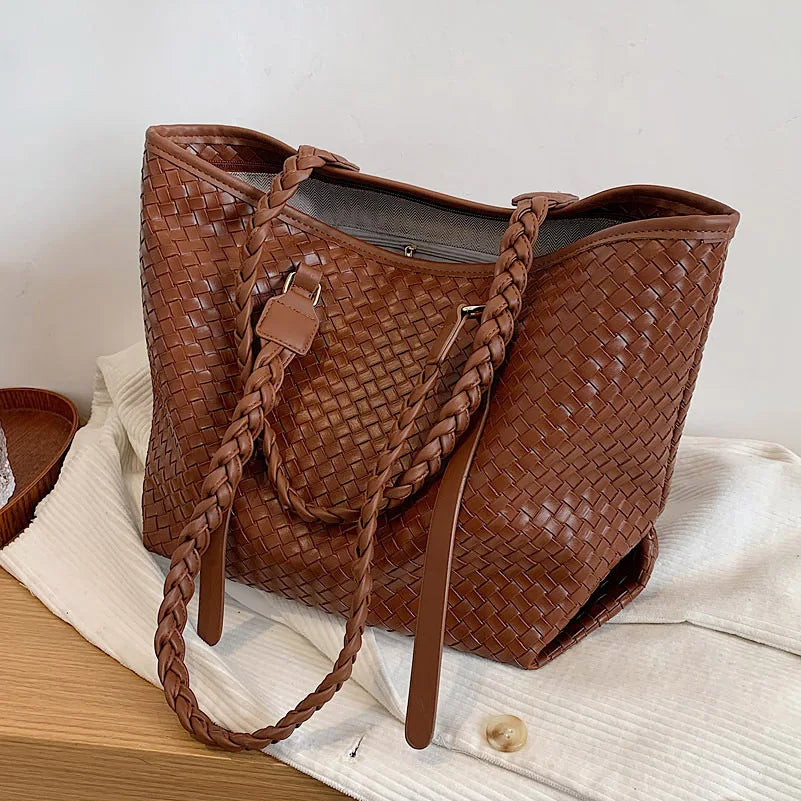 Big Bag Women Woven Tote Bag One Shoulder Large Capacity Space Bag