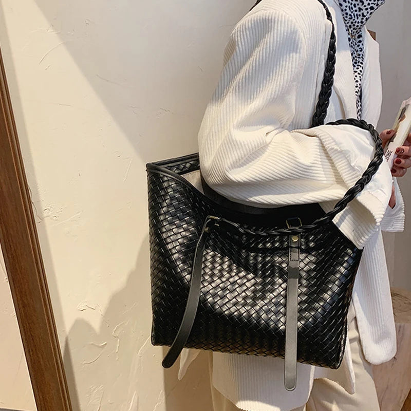 Big Bag Women Woven Tote Bag One Shoulder Large Capacity Space Bag