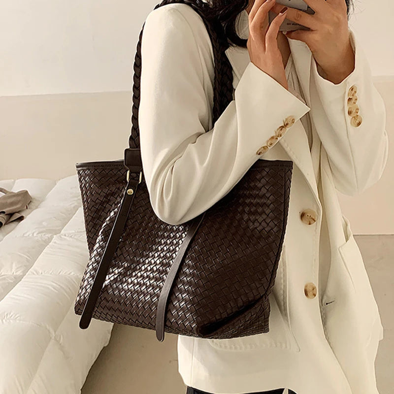 Big Bag Women Woven Tote Bag One Shoulder Large Capacity Space Bag