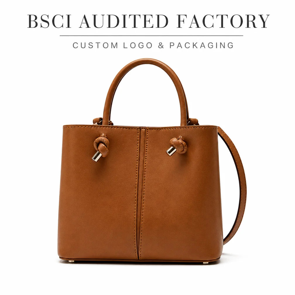Bucket Bag Custom Logo Minimalist for Women Vegan Leather Knot Handle Shoulder Crossbody Handbag OEM Private Label Manufacturer