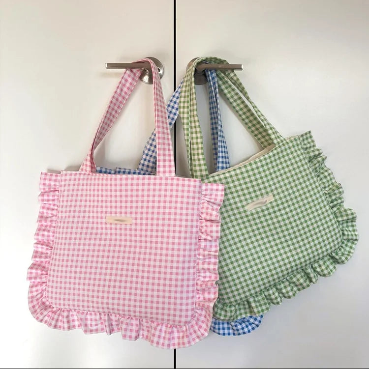 Candy Ruffle Ladies Tote Bag Handmade Summer Shoulder Personalized Quilted Beach Bag with Bow