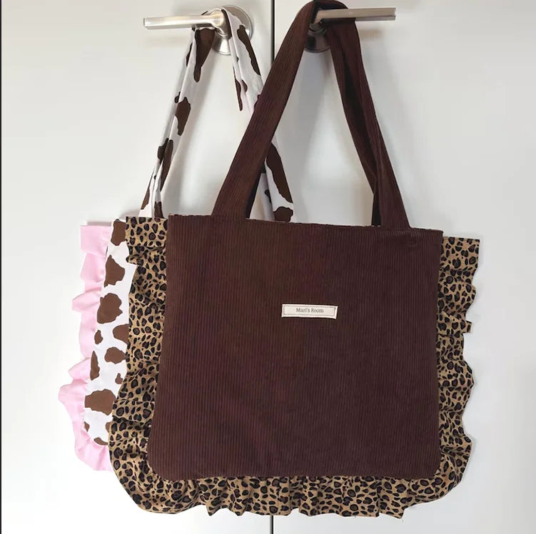 Candy Ruffle Ladies Tote Bag Handmade Summer Shoulder Personalized Quilted Beach Bag with Bow