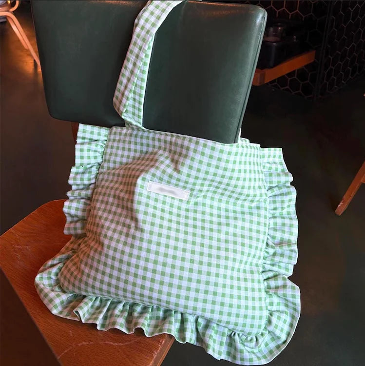 Candy Ruffle Ladies Tote Bag Handmade Summer Shoulder Personalized Quilted Beach Bag with Bow