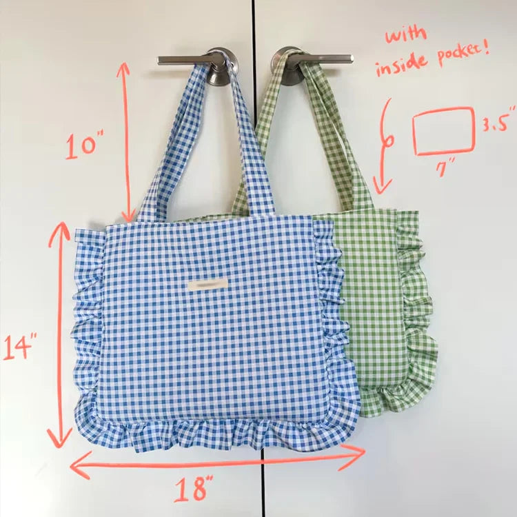 Candy Ruffle Ladies Tote Bag Handmade Summer Shoulder Personalized Quilted Beach Bag with Bow