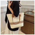 Casual Beach Tote Bag for Women Ladies Open Closure Straw Handbags Small Size Woven Shoulder Bag
