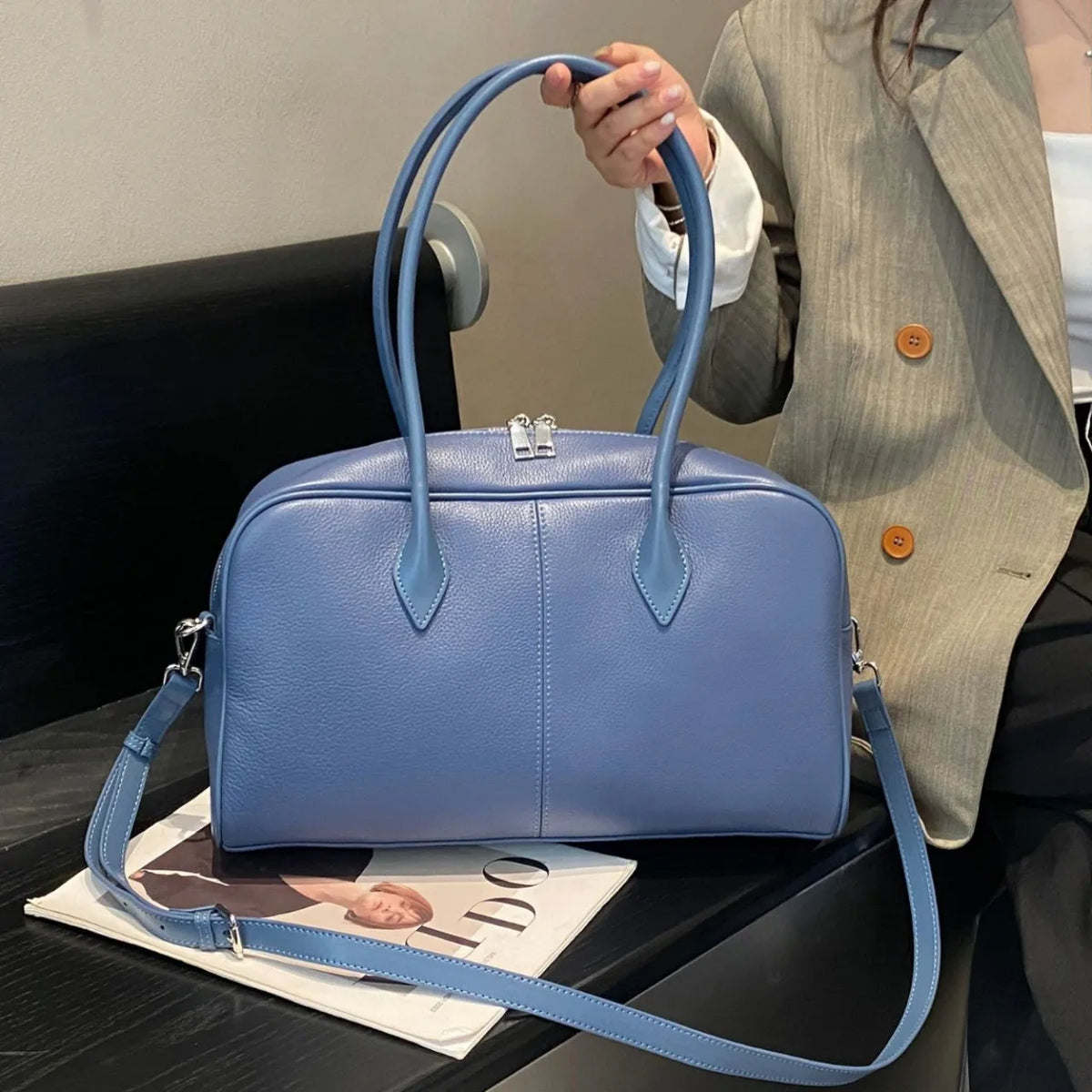 Casual Fashion Genuine Leather Handbags for Women Hot Sale of Cowhide Large Women's Shoulder Bags Zipper Closure
