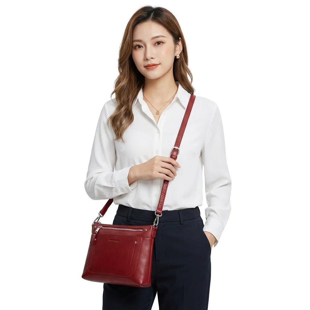Cepti Small Lady Shoulder Bag ED. Burgundy PU 19x26x3cm Single Strap Polyester Lining Summer Zipper Closure