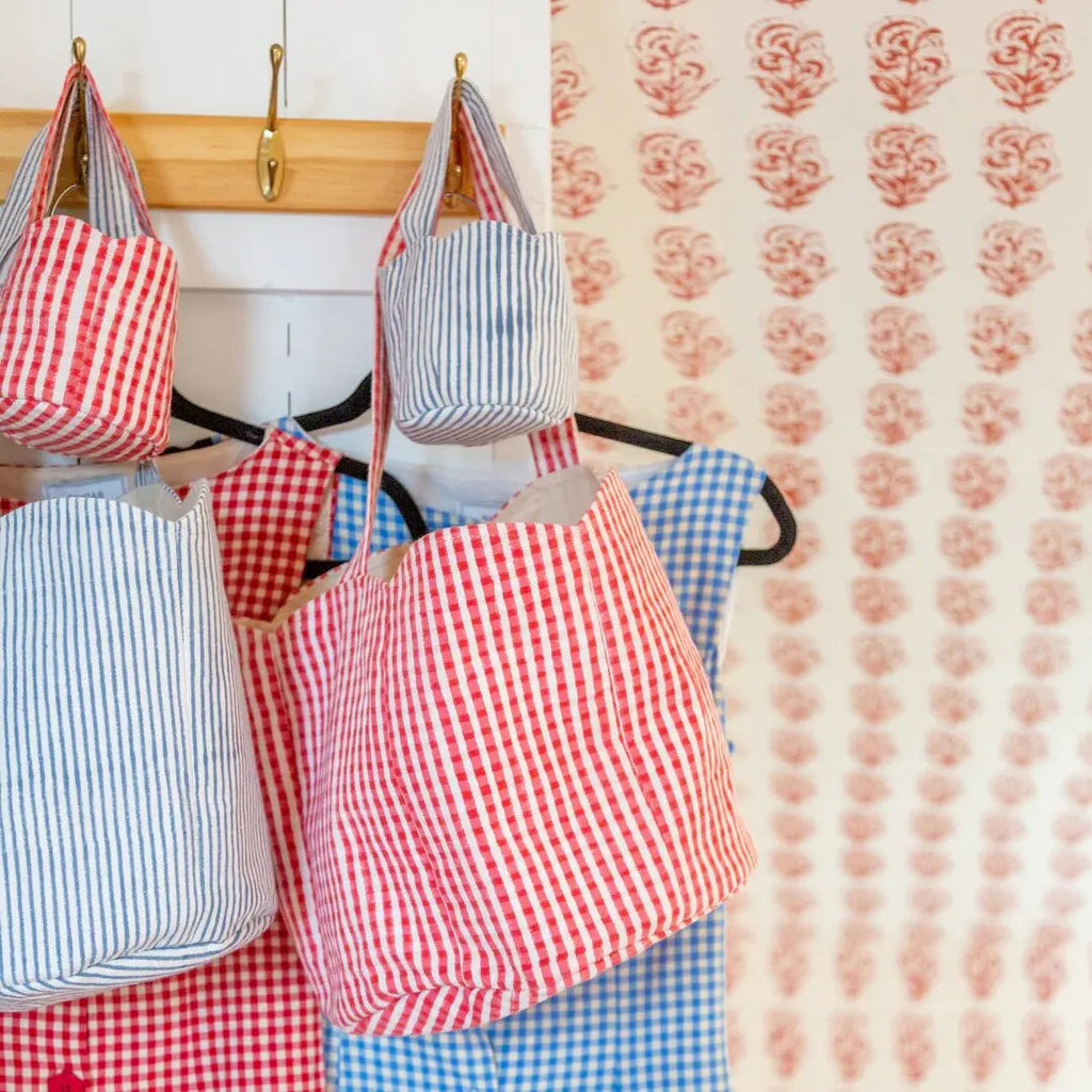 Charming Classic Red Gingham Pattern Perfect Blend Functionality Use Cotton Duck Canvas Small Tote Bag with Scalloped Edges