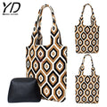 Chic Simple Contrast Color Knitted Checkerboard Shoulder Bag Women Woven Raffia Tote