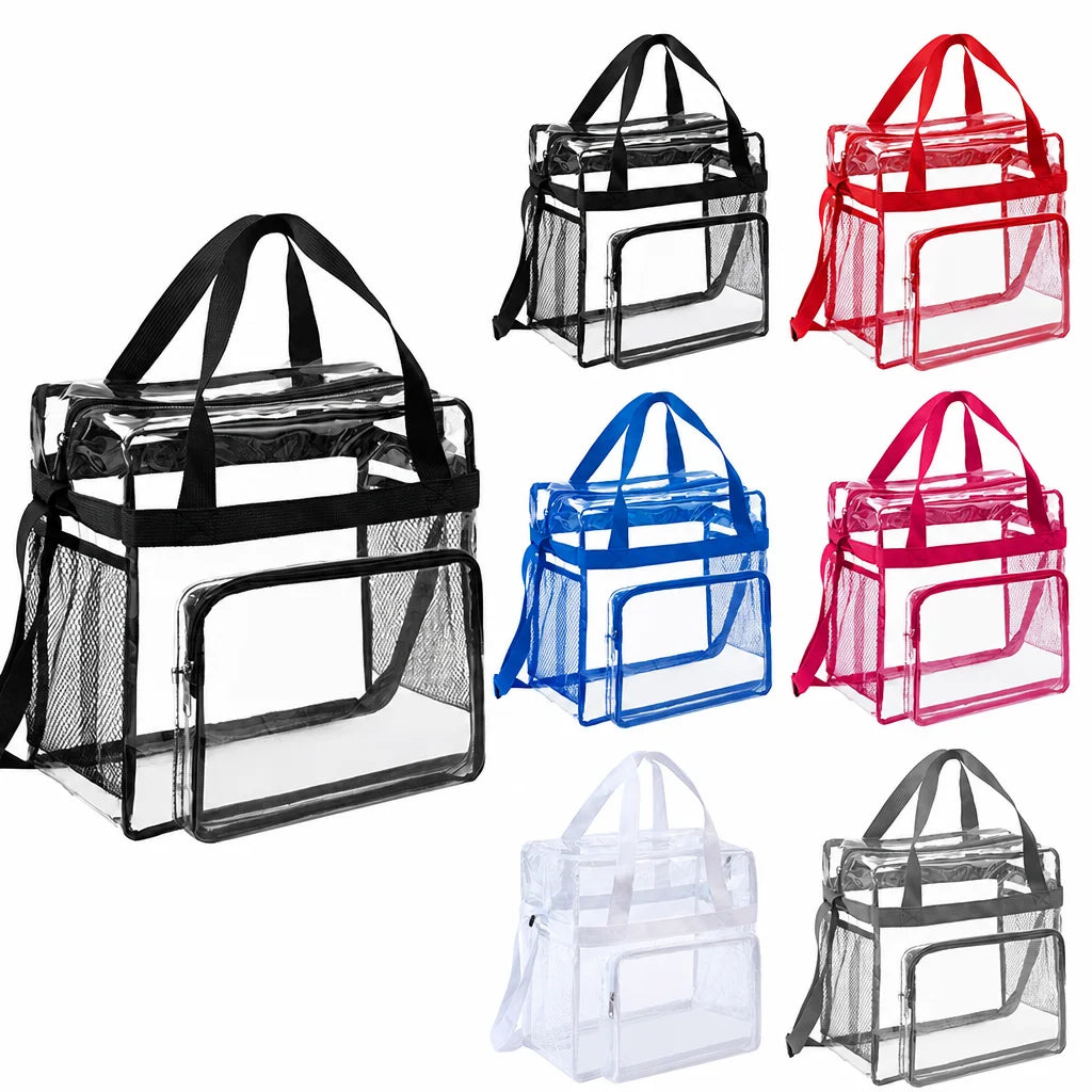 Clear PVC Tote Bag Stadium-Compliant Zipper Closure Medium Shoulder Handbag Multi-Color Custom Logo OEM/ODM Low MOQ