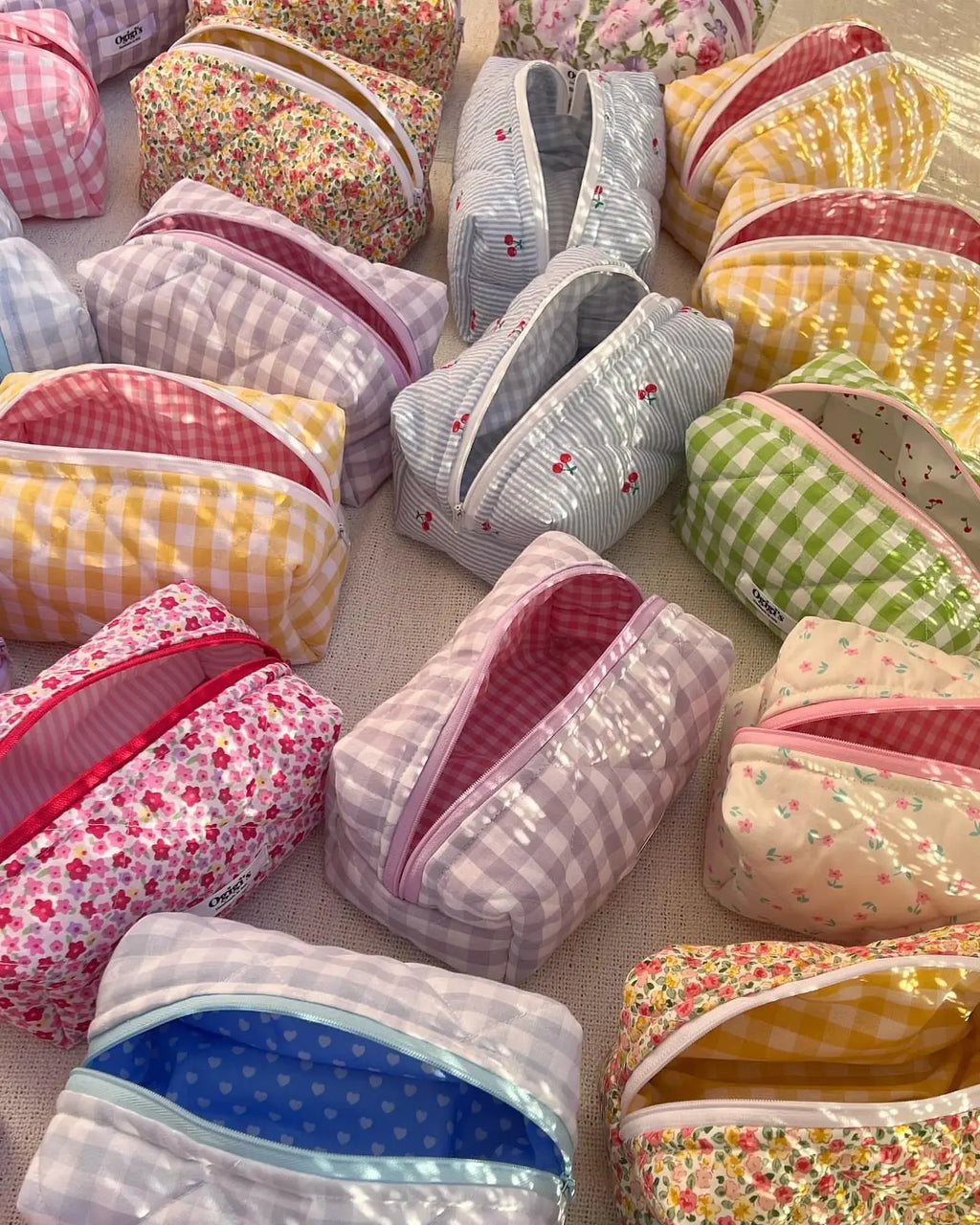 Coquette Style Ribbon Makeup Bag Customized Bows Quilted Cosmetics Bag Handmade Quilted Cotton Makeup Pouch