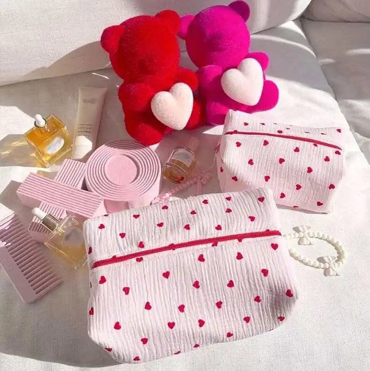 Coquette Style Ribbon Makeup Bag Customized Bows Quilted Cosmetics Bag Handmade Quilted Cotton Makeup Pouch